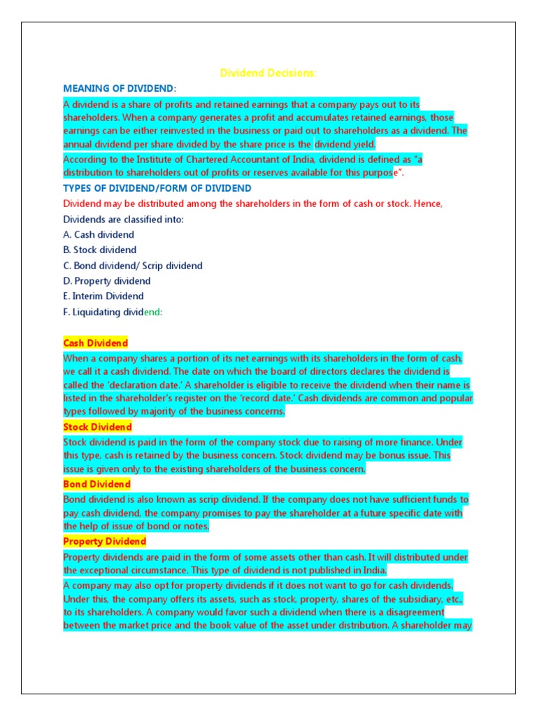 Dividend Decisions Unit 5 | PDF | Dividend | Stocks
