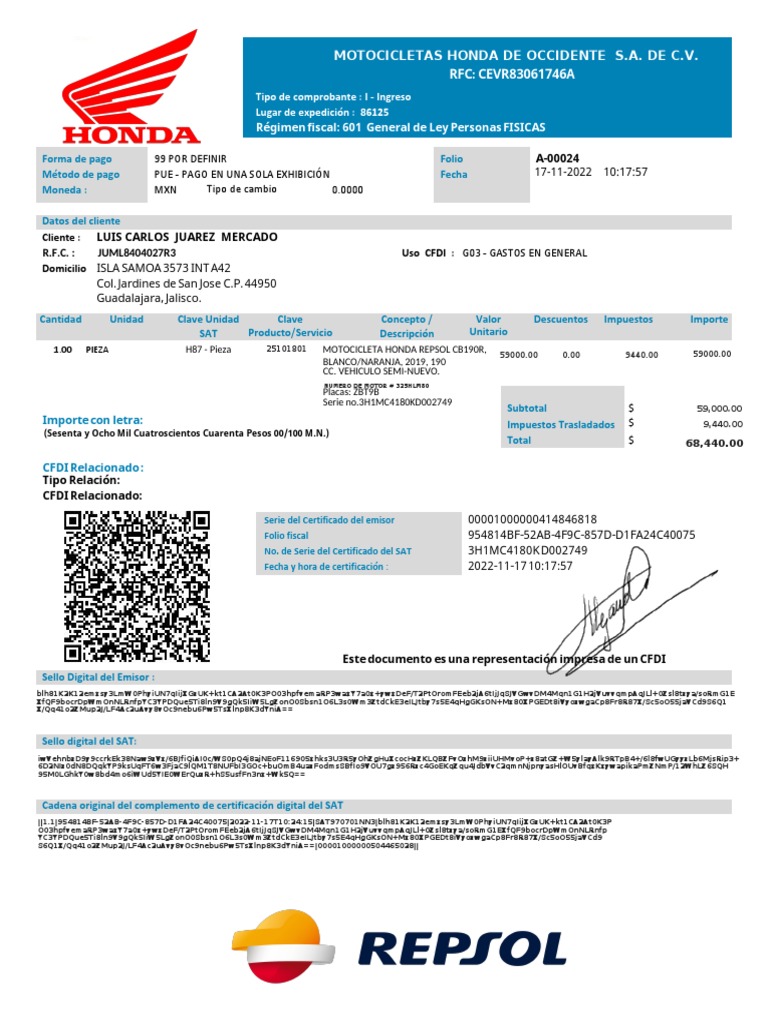 Honda Repsol | PDF | Pagos | Dinero