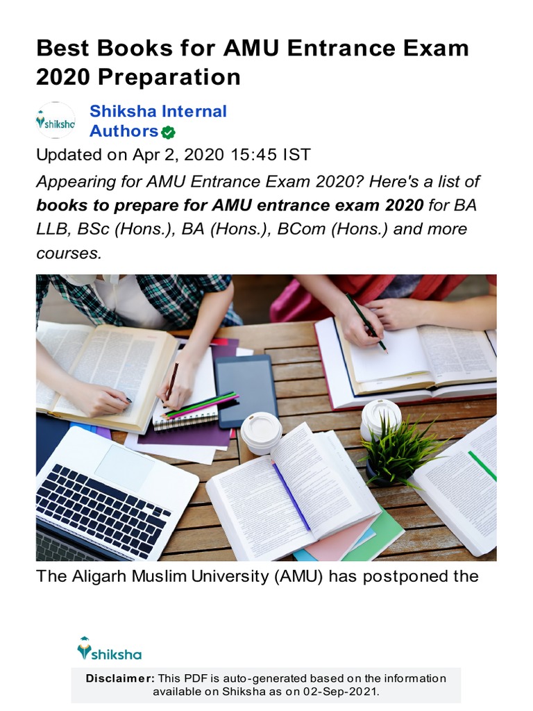 Best Books for AMU Entrance Exams 2020 | PDF | Test (Assessment ...