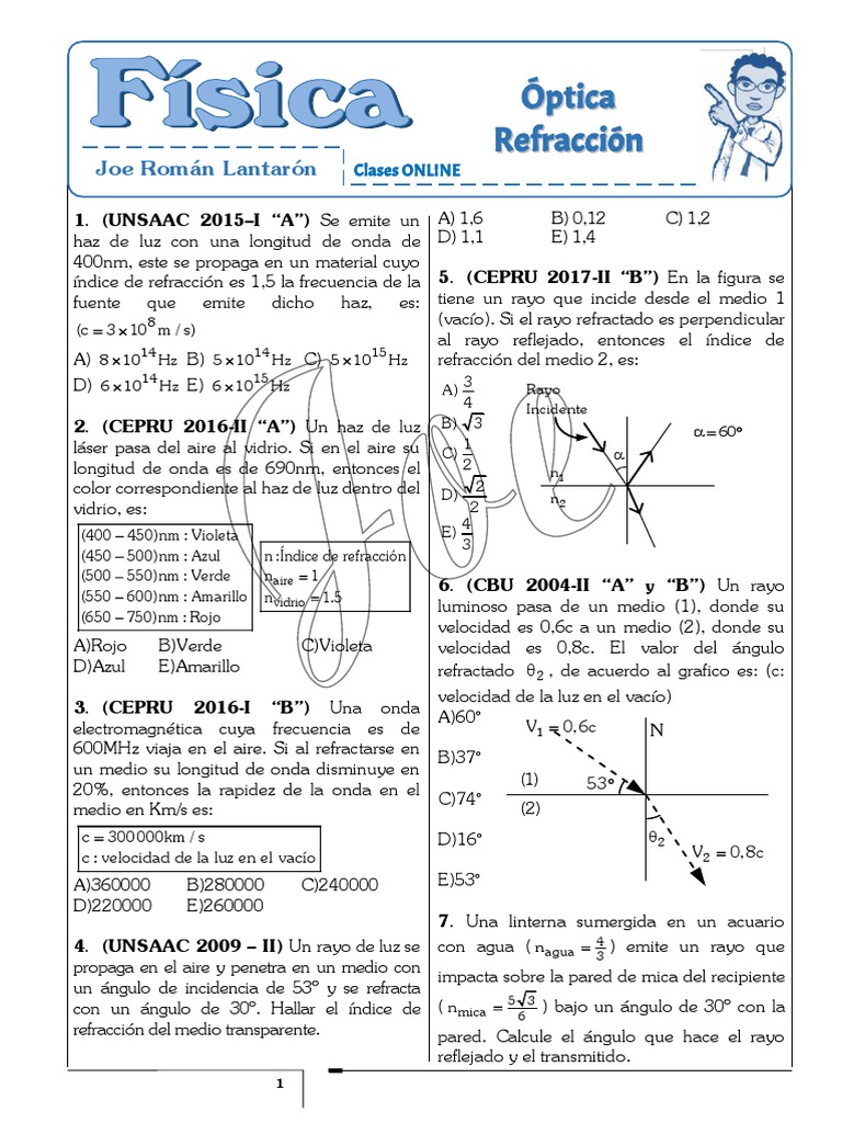 Ejercicios de Refracción de Luz y Óptica | PDF | Refracción | Ligero