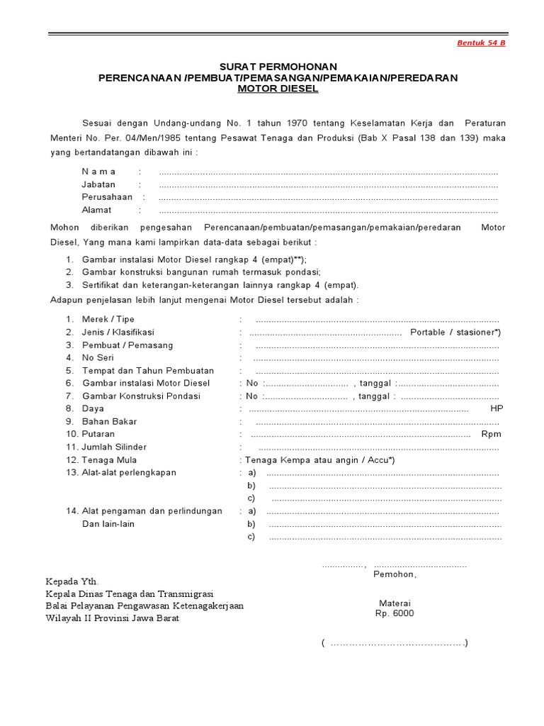Surat Permohonan Motor Diesel | PDF