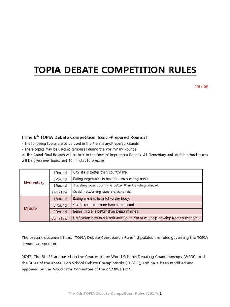 TOPIA Debate Competition Rules 2014 | PDF | Sports & Recreation