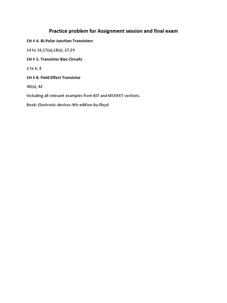 Practice Problem BJT MOSFET PDF
