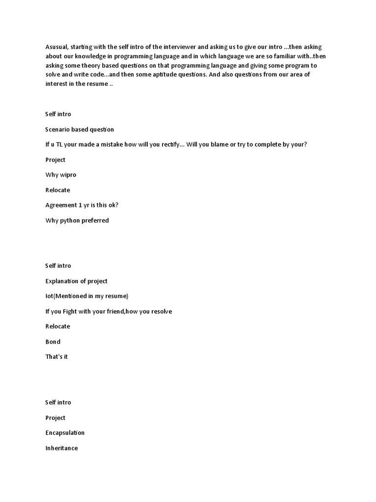 Wipro Interview Questions Overview | PDF | Cognition | Cognitive Science