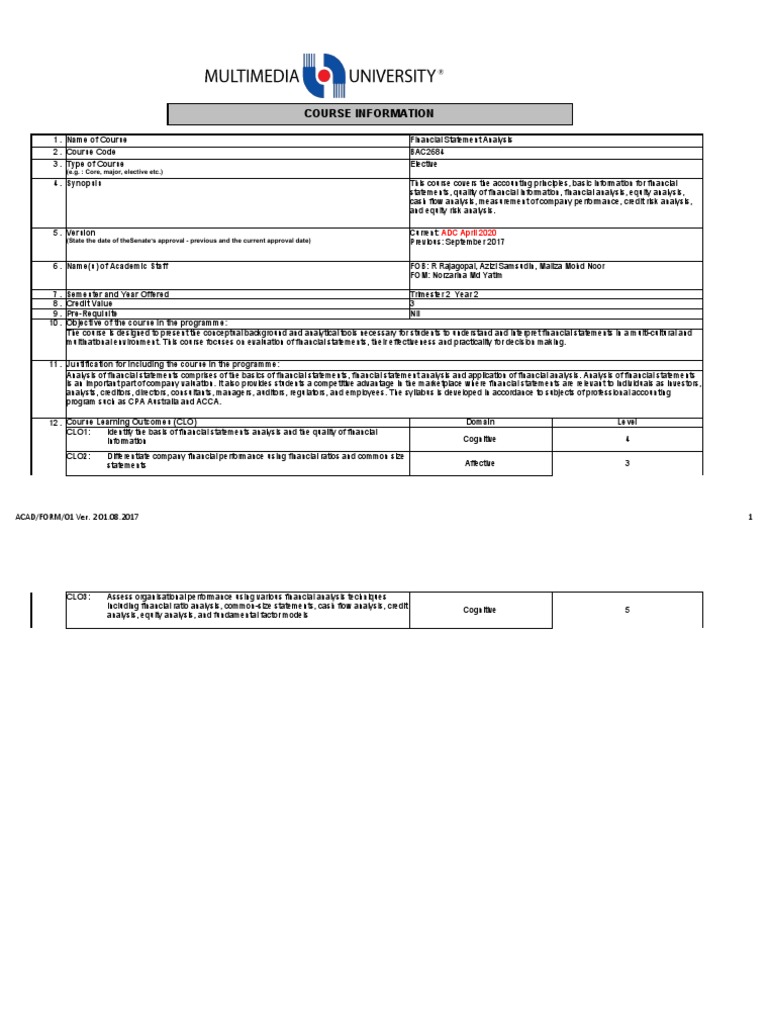 Cfa Financial Statement Analysis Syllabus