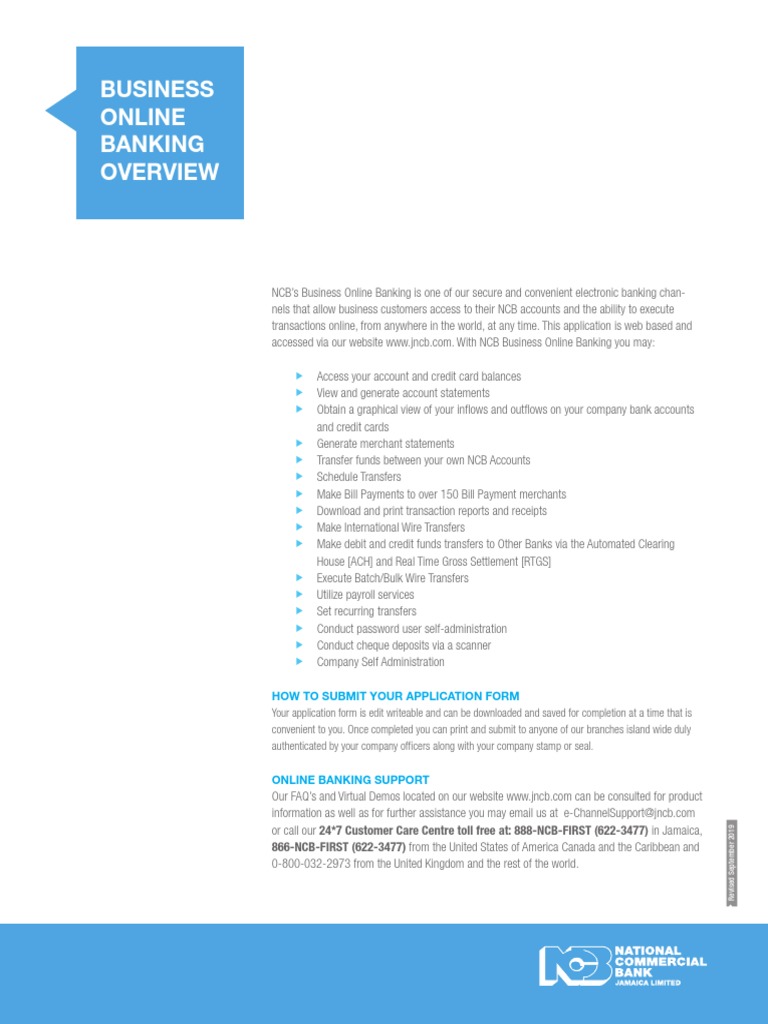 NCB Business Online Banking Overview | PDF | Credit Card | Payments