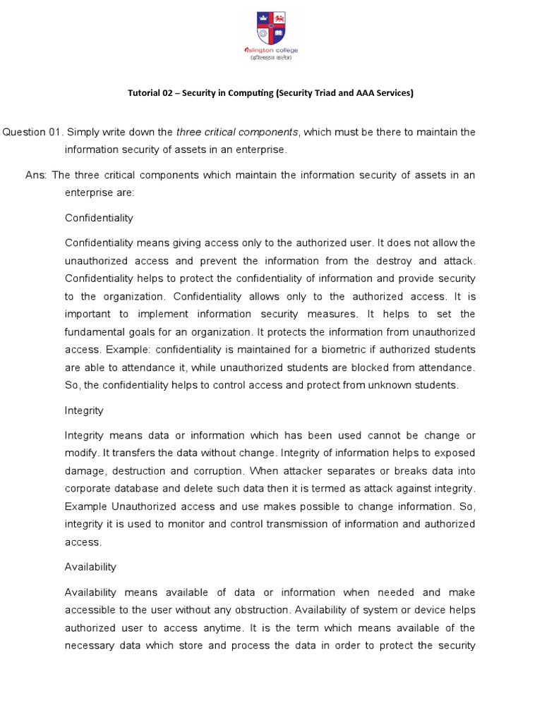 Security in computing tutorial 02 week 02 pdf information