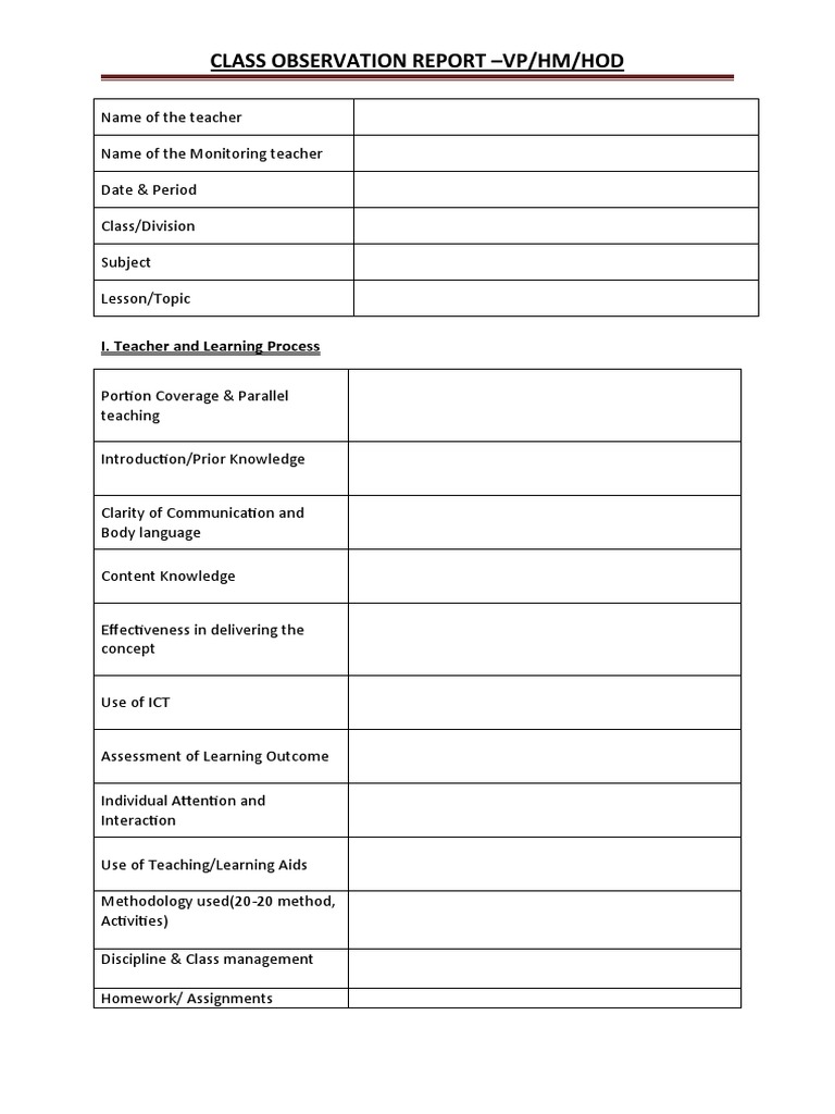 Classroom Observation Report Template | PDF | Art