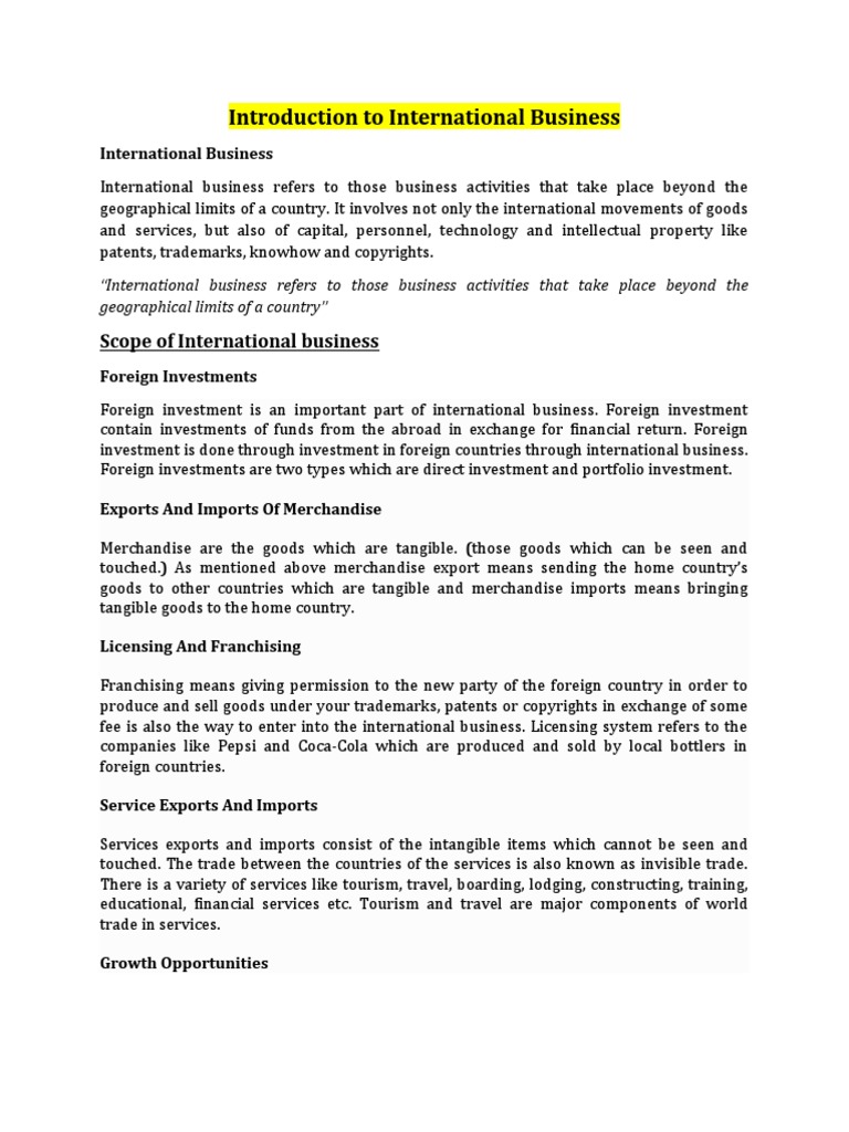 Chapter 1 Introduction To International Business Pdf Globalization