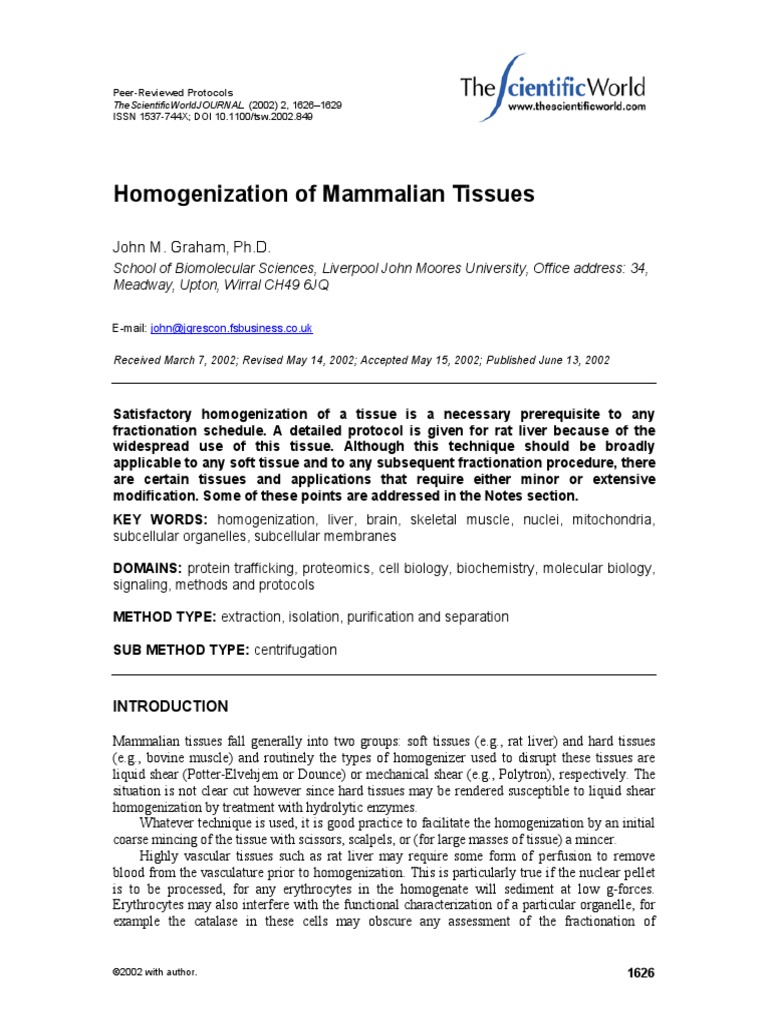 Homogenization of Mammalian Tissues John M. Graham, PH.D PDF