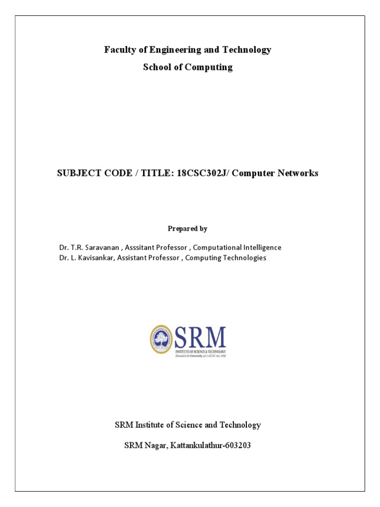 18CSC302J Computer Networks Lab Manual Odd 2022 PDF Port