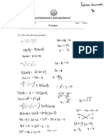 Worksheet 1 Linear & Quadratic Equations GR 9GCSE