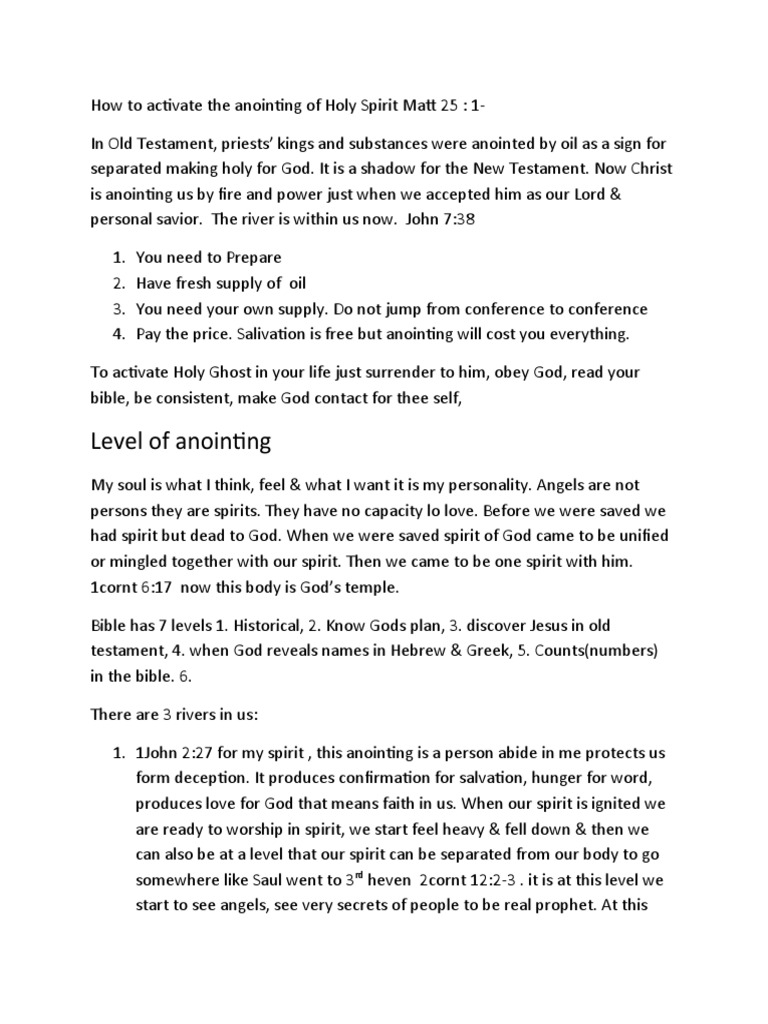 Activating the Holy Spirit Anointing | PDF | Anointing | Holy Spirit