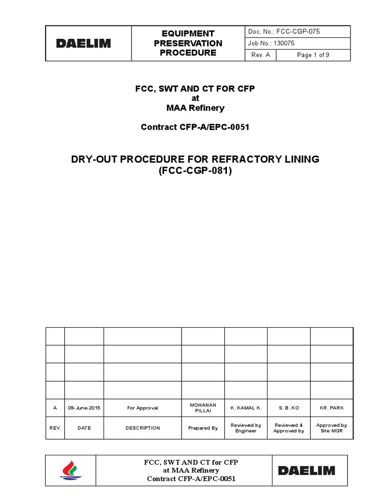 Dry Out Procedure For Refractory Lining at Site PDF Thermocouple
