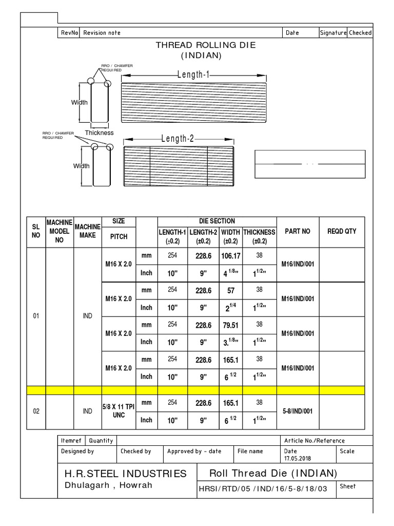 M16 Thread Rolling Die Specifications | PDF | Metalworking | Mechanical ...