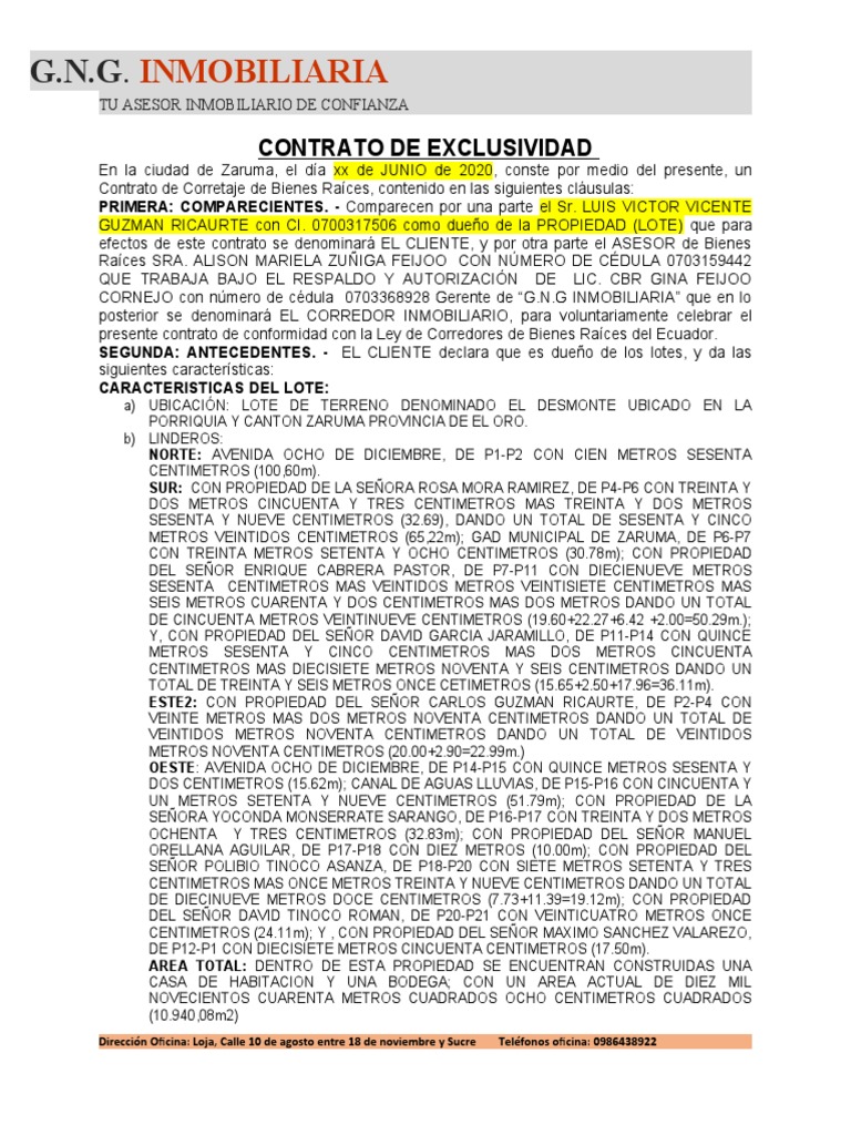 Contrato de Exclusividad Casa | PDF | Business | Derecho civil (sistema