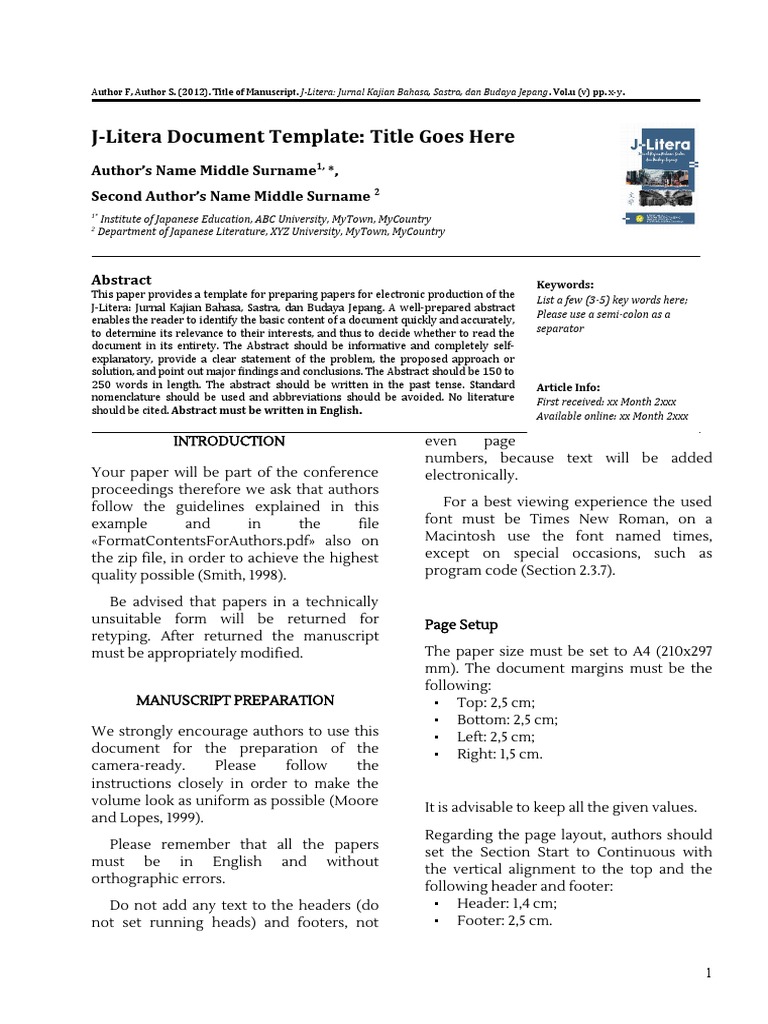 J-Litera Manuscript Preparation Guide | PDF | Abstract (Summary) | Page ...