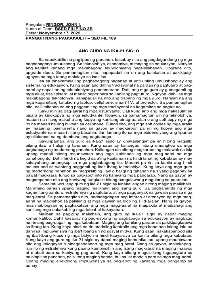 Panggitnang Pagsusulit | PDF