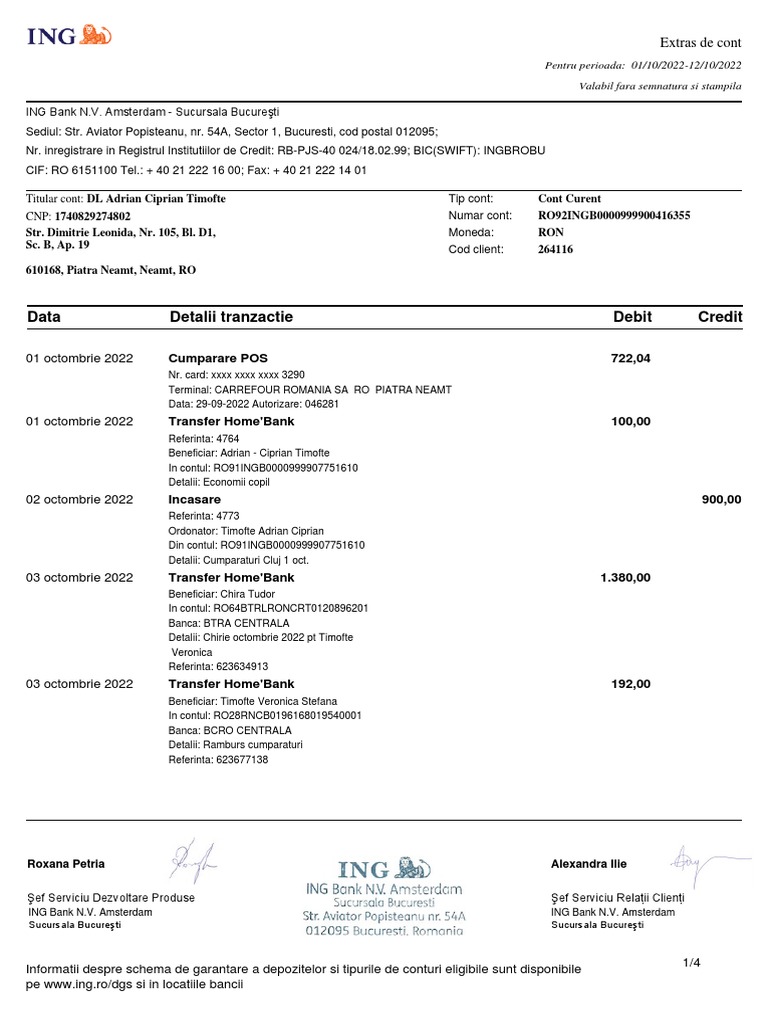ING Bank - Extras de Cont Octombrie_2022_RO92INGB0000999900416355_RON | PDF