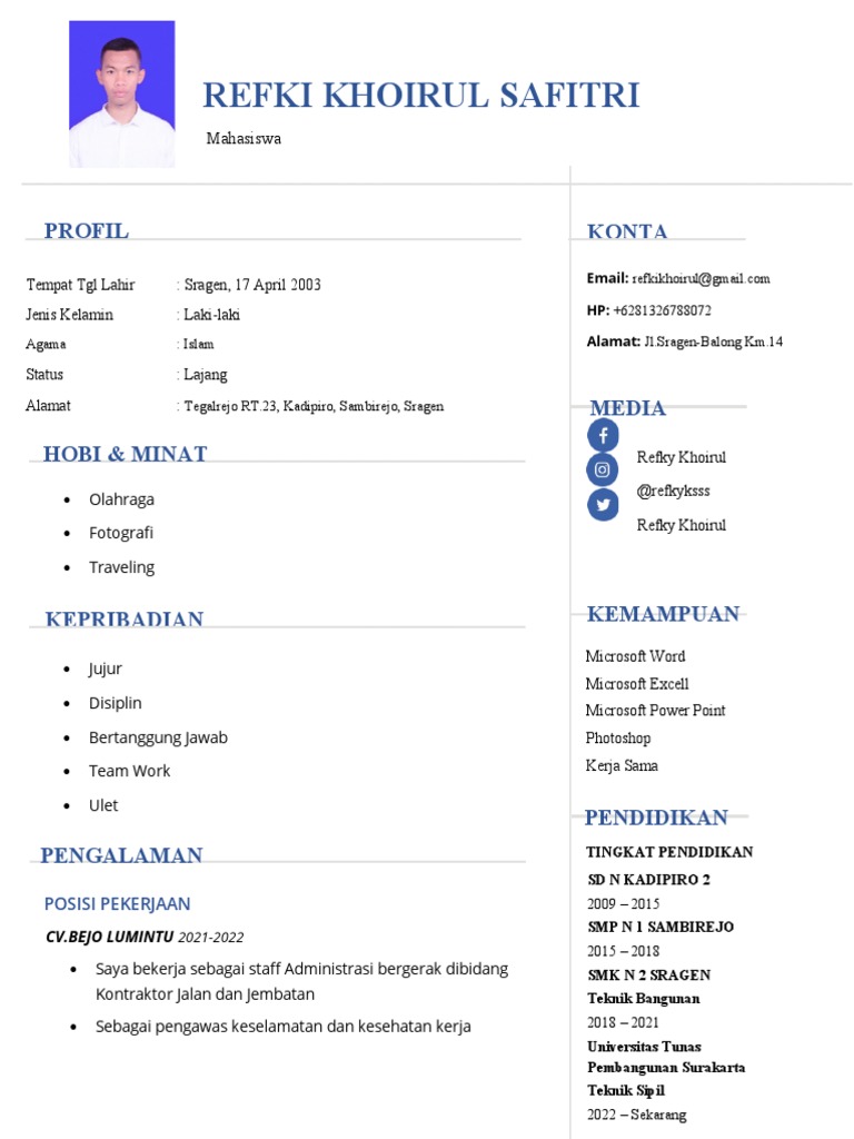 Template CV Bahasa Indonesia Iksanbangsawan 8eye4q | PDF
