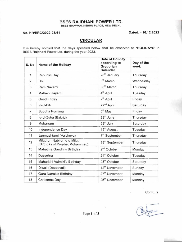 Holidays List 2023 PDF Observances Public Holiday