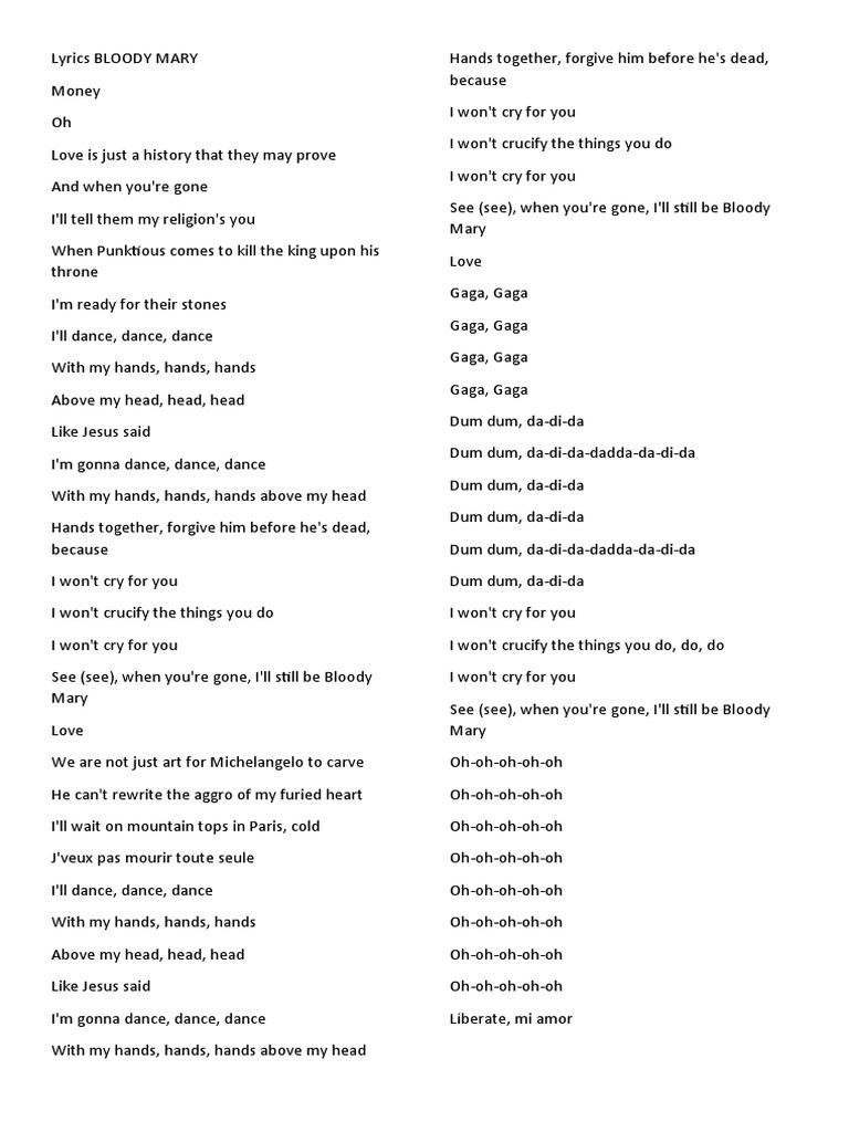Lyrics BLOODY MARY PDF