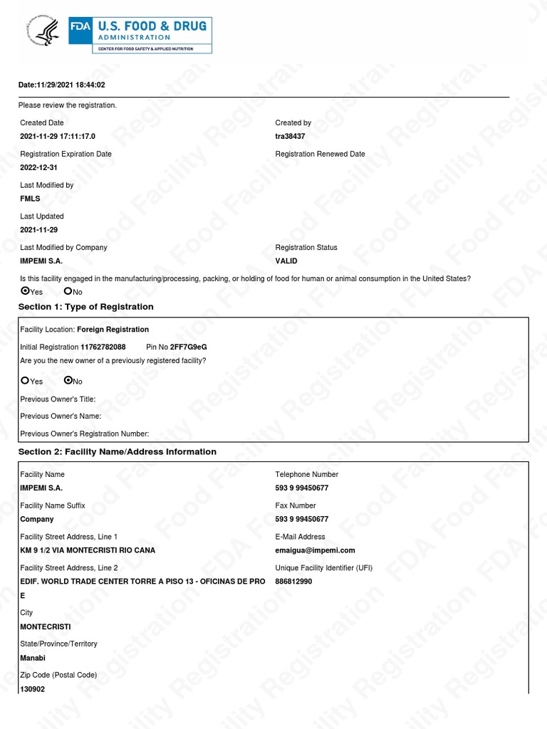 IMPEMI S.A. - FDA - Registration-3 | PDF | Zip Code | Written Communication