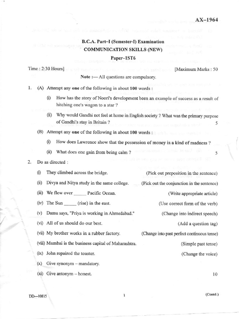 Communication Skills Exam Paper 2023 | PDF | Linguistics | Human ...