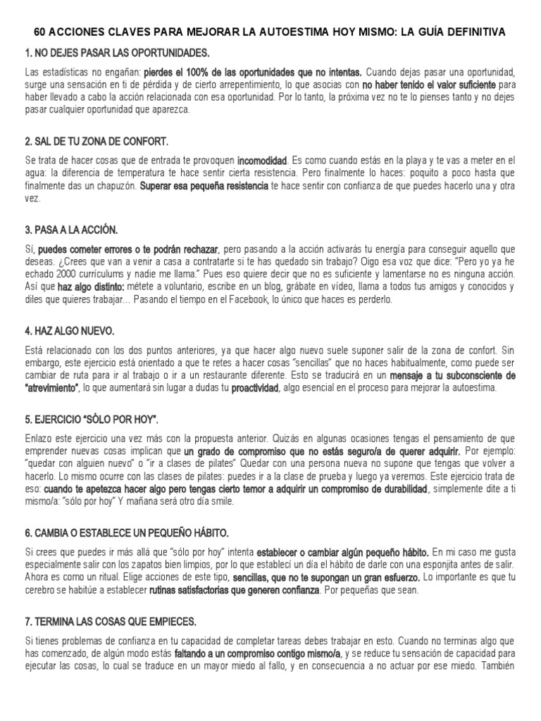 60 Acciones para Mejorar la Autoestima | PDF | Autoestima | Mente