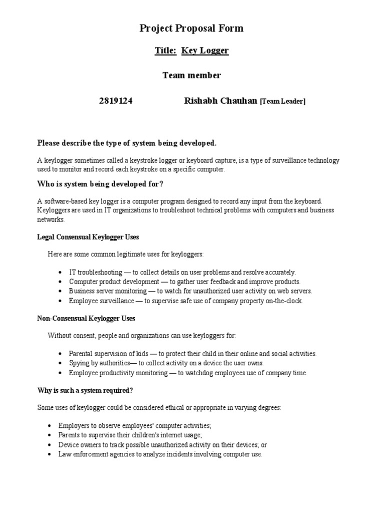 Legal Keylogger Project Proposal | PDF | Security | Computer Security