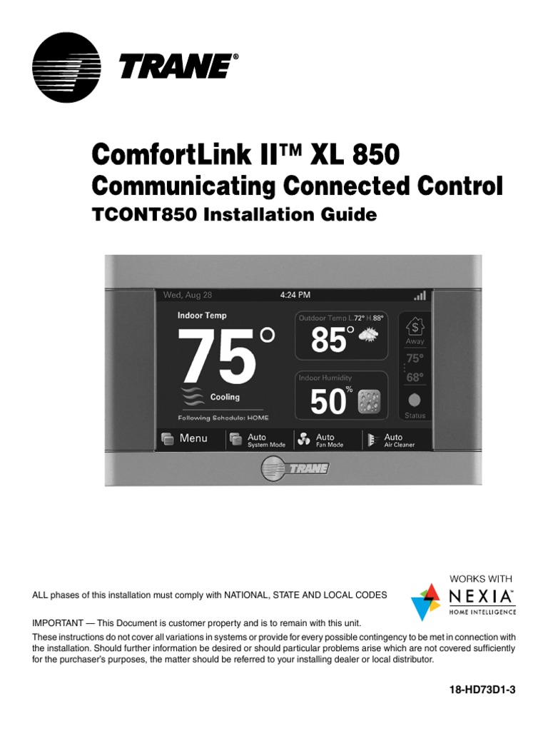 ComfortLink II XL850 Install Manual PDF