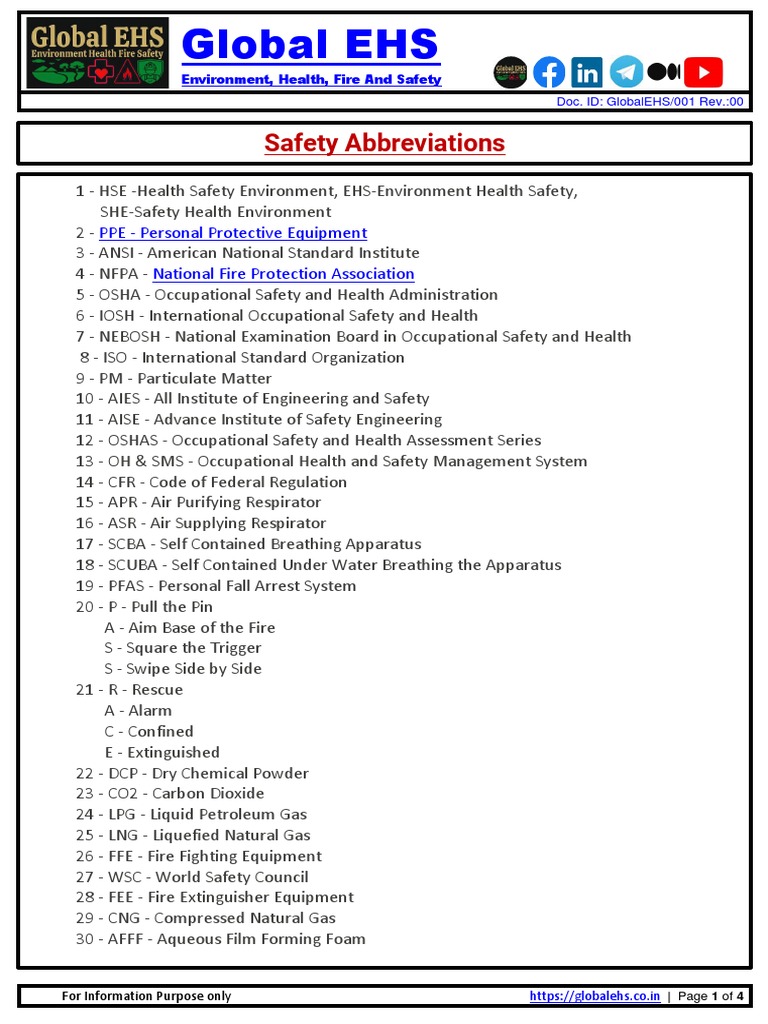 Safety Abbreviation PDF Personal Protective Equipment Natural Gas