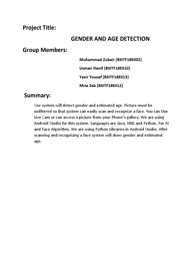 Gender and Age Detection System | PDF | Games & Activities | Technology ...