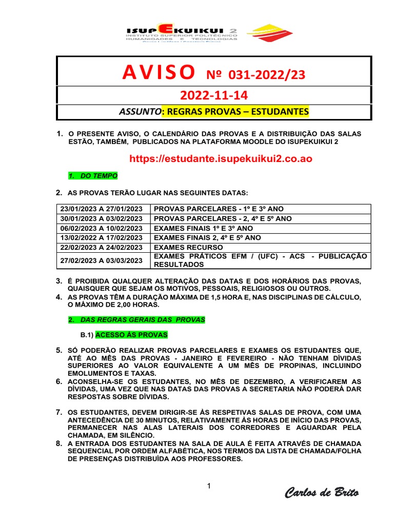 Regras e Datas das Provas ISUPE | PDF