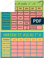 Horário de Aulas 1° A: SEG TER Qua Qui SEX