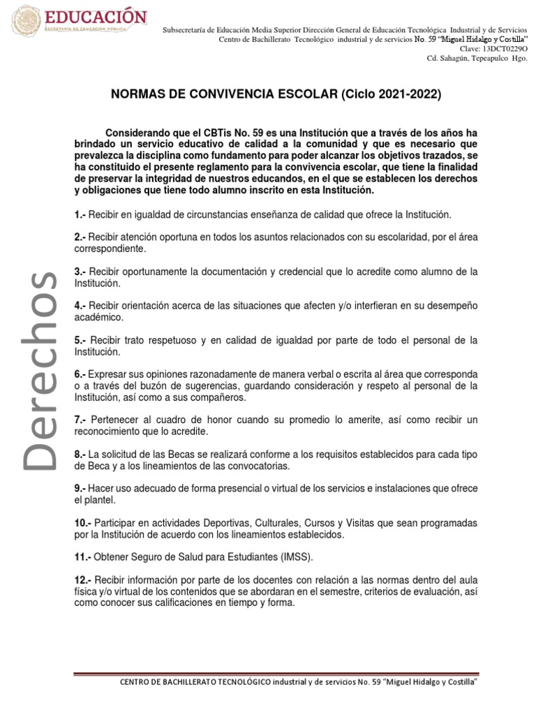 Normas de Convivencia Escolar 2022 | PDF | Institución
