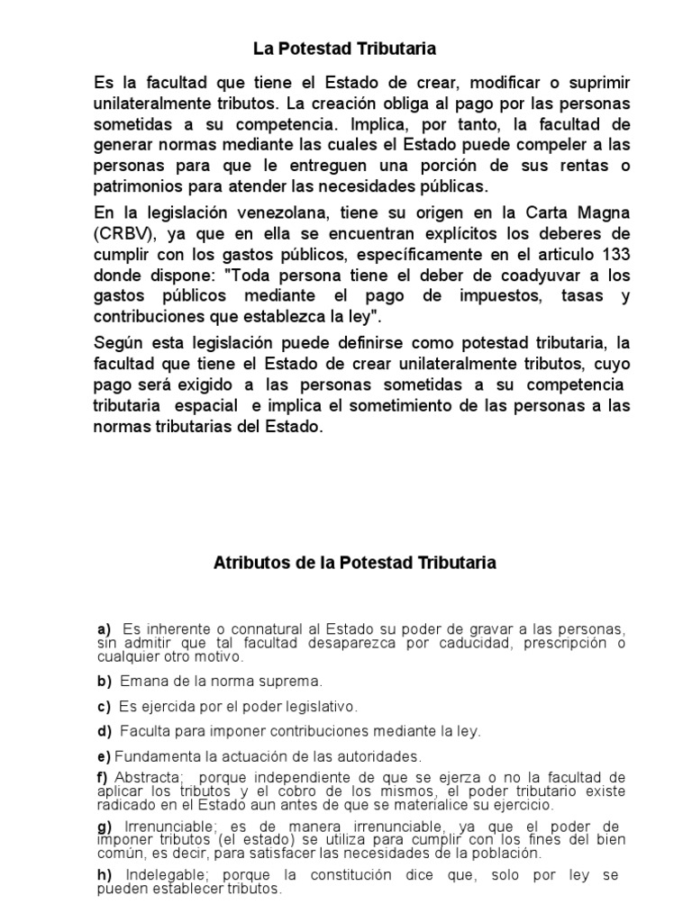 Potestad Tributaria en Venezuela | PDF | Impuestos | Estado (política)