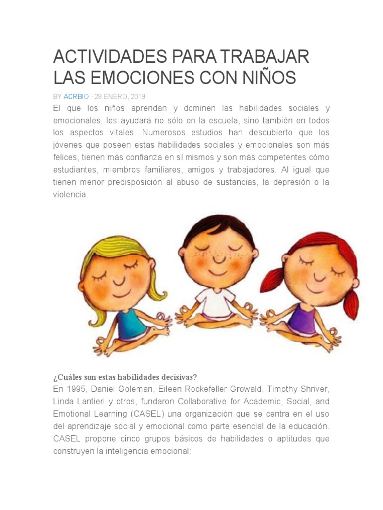 Actividades para trabajar emociones infantiles | PDF