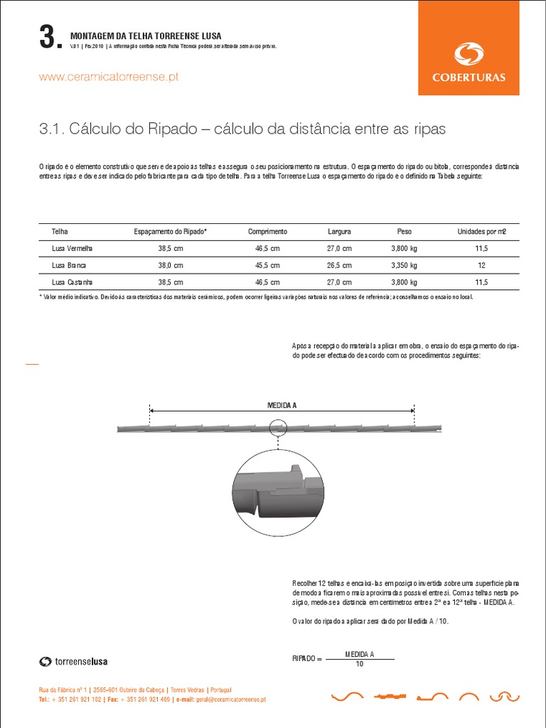 Torreense - Ficha Técnica 3.1. Telha Lusa - Cálculo Do Ripado - Cálculo ...