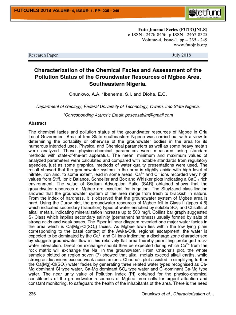 Characterization of The Chemical Facies and Assessment of The Pollution