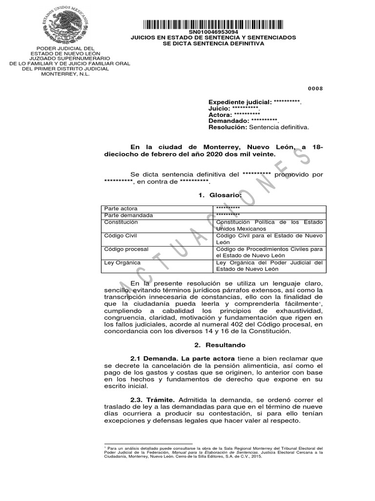Sentencia Cesacion Alimentos PDF Pensión alimenticia Sentencia (ley)
