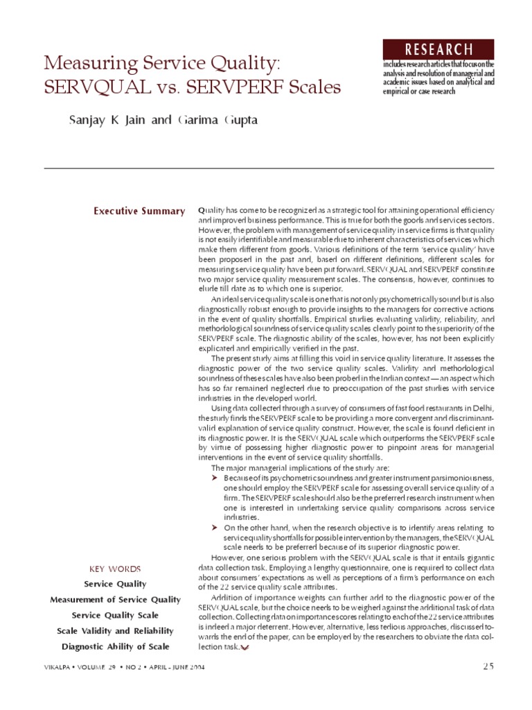 Comparing SERVQUAL and SERVPERF Scales | PDF | Customer Satisfaction ...