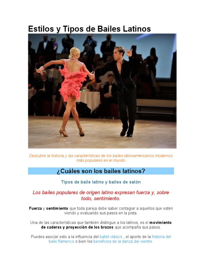 Estilos y Tipos de Bailes Latinos | PDF | Bailes | Baile de salón