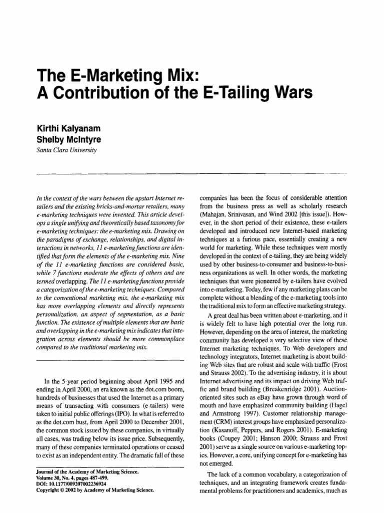 The E-Marketing Mix: A Contribution of The E-Tailing Wars | PDF ...