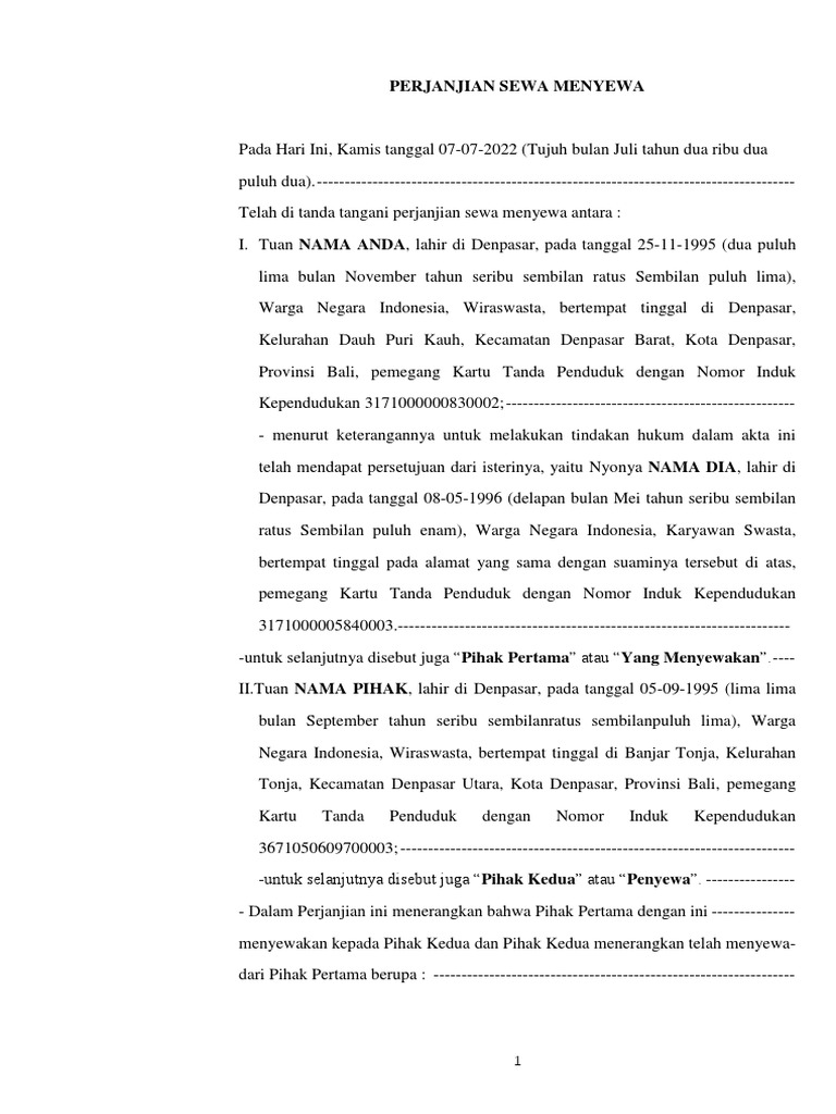 Contoh Akta Sewa Menyewa 2022 | PDF | Pengelolaan Keuangan & Uang ...