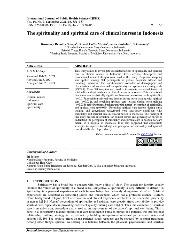 Spiritual Care in Indonesian Nurses | PDF | Nursing | Spirituality