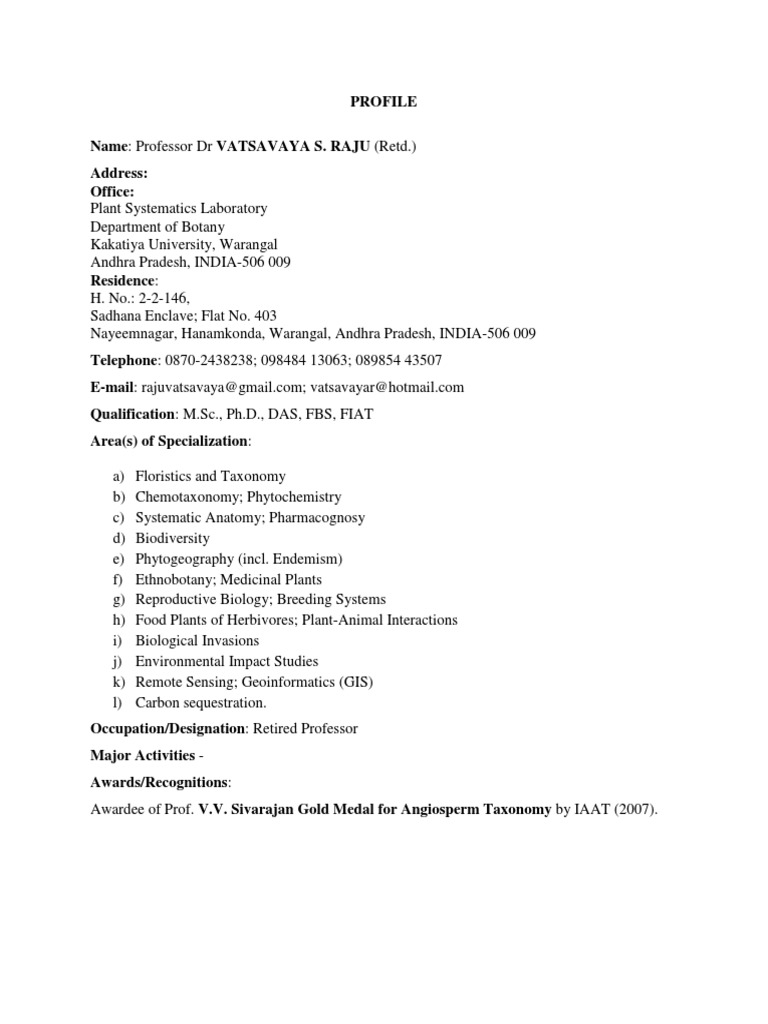 Profile of Professor V.S. Raju | PDF