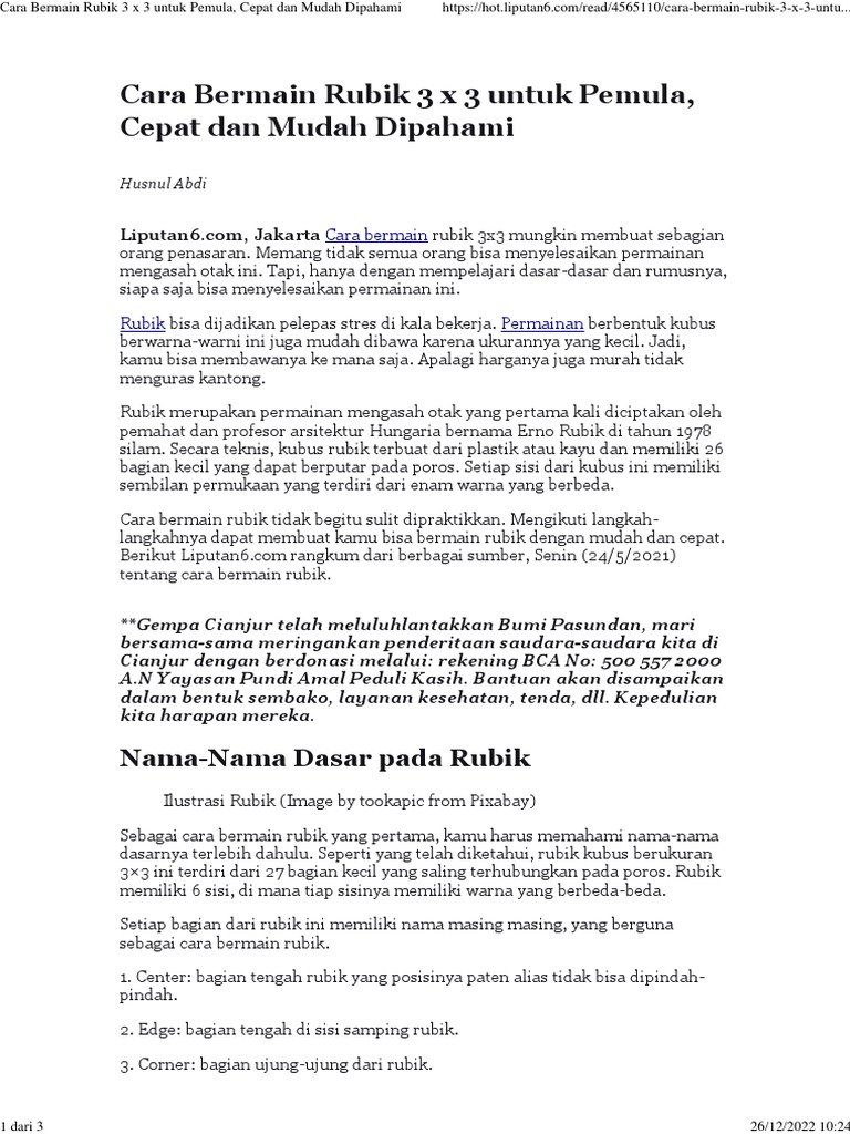 Cara Bermain Rubik 3 X 3 Untuk Pemula Cepat Dan Mudah Dipahami Pdf