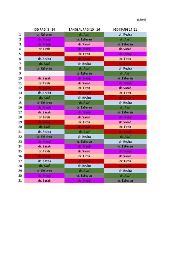 Jadwal Jaga Iship Oktober 2022 | PDF