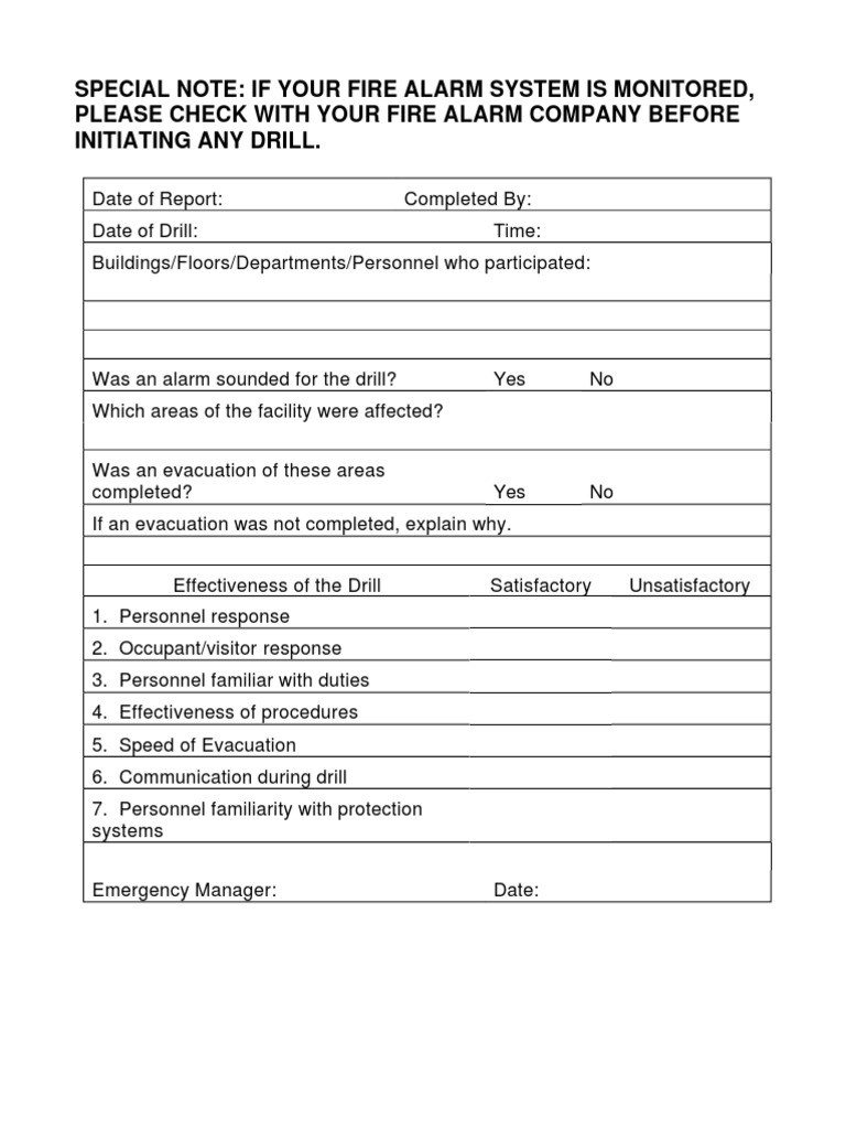 Fire Drill Report Template | PDF for Free Printable Fire Drill Log Template
